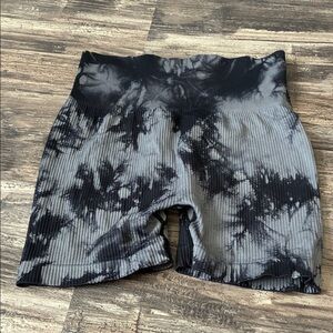 Black and Gray Tie-Dye Ribbed Shorts